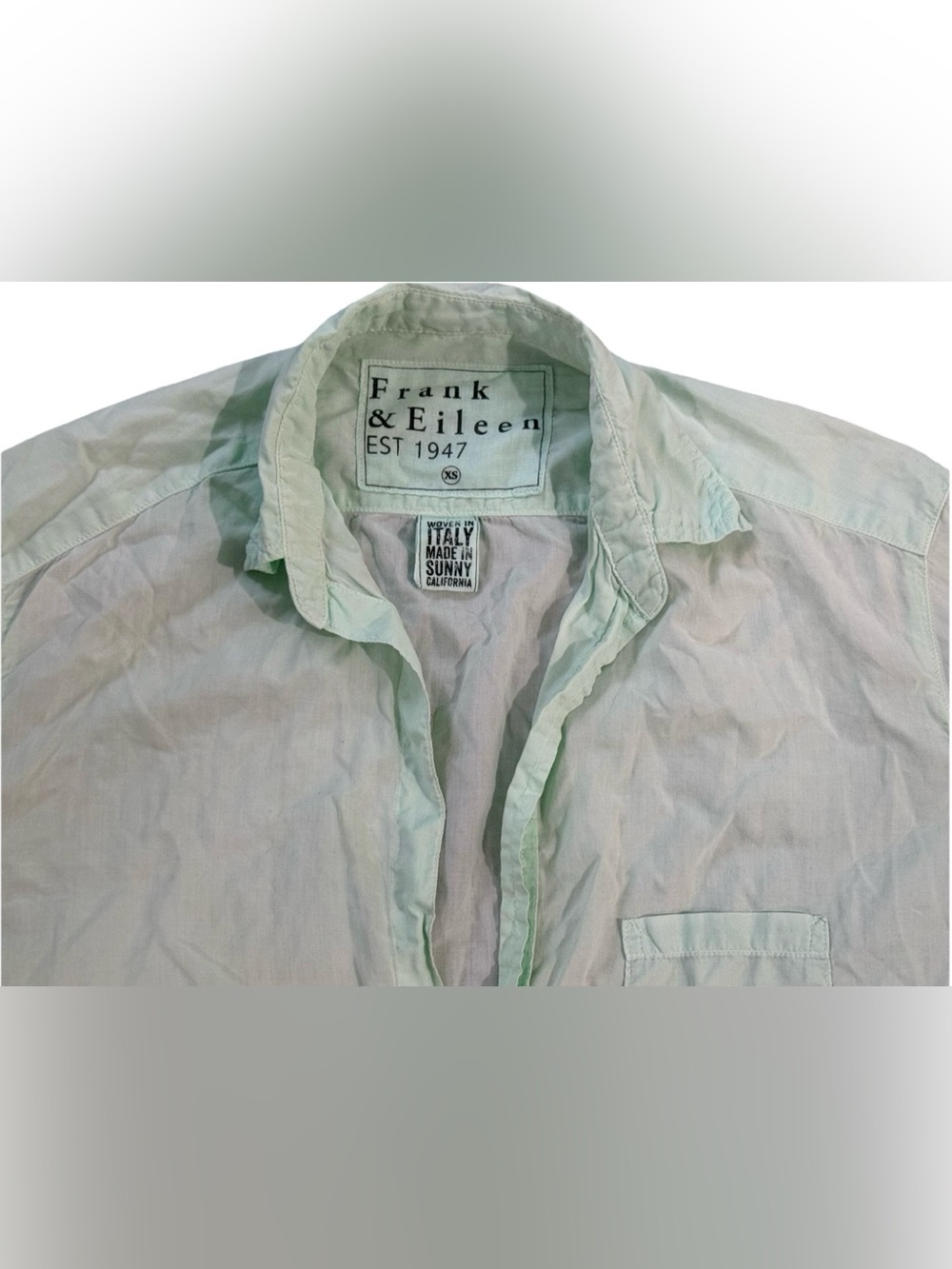 Frank & Eileen Barry Shirt Women XS Mint Green Cotton Button Up Italian Fabric